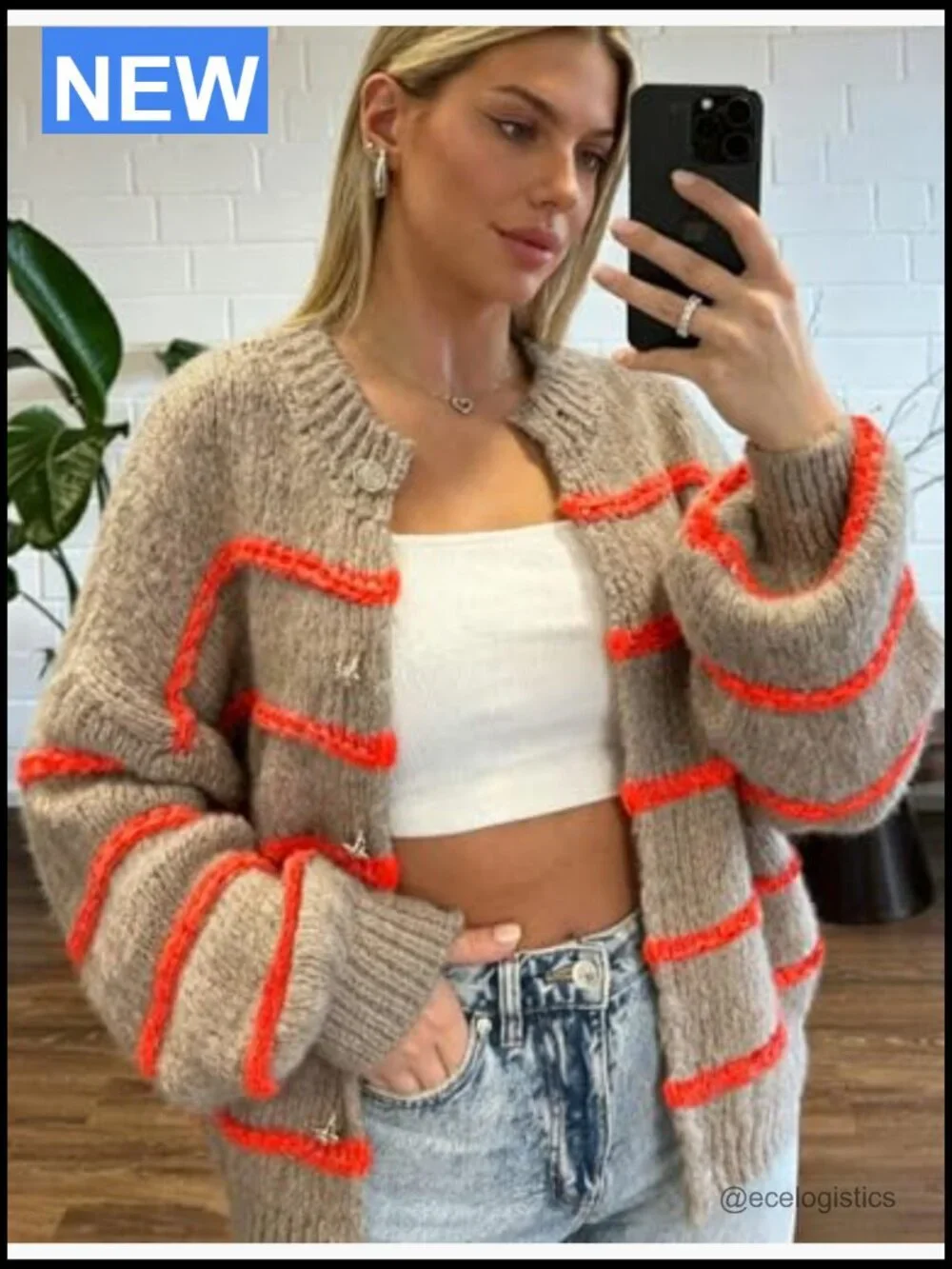 Women's Striped Cardigan Sweater Long Sleeve Button Down Knit Oversized